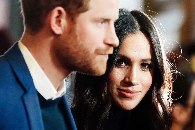 Prince Harry and Meghan Markle attend a reception at the Palace of Holyroodhouse in Edinburgh on Feb. 13.